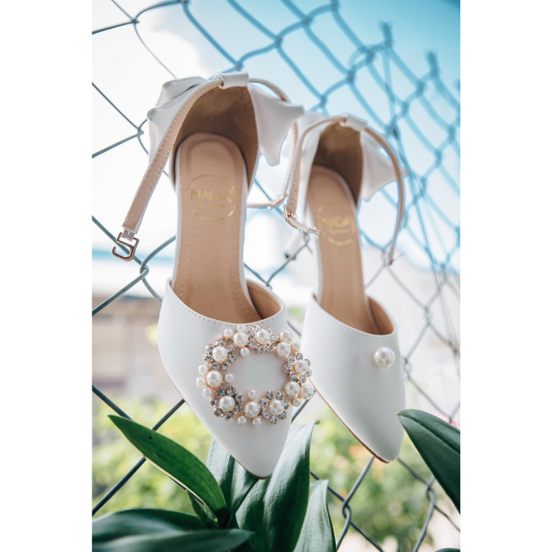 [Pass] Giày cao gót mũi nhọn phối gót nơ 7cm NAC172 Nagashoes