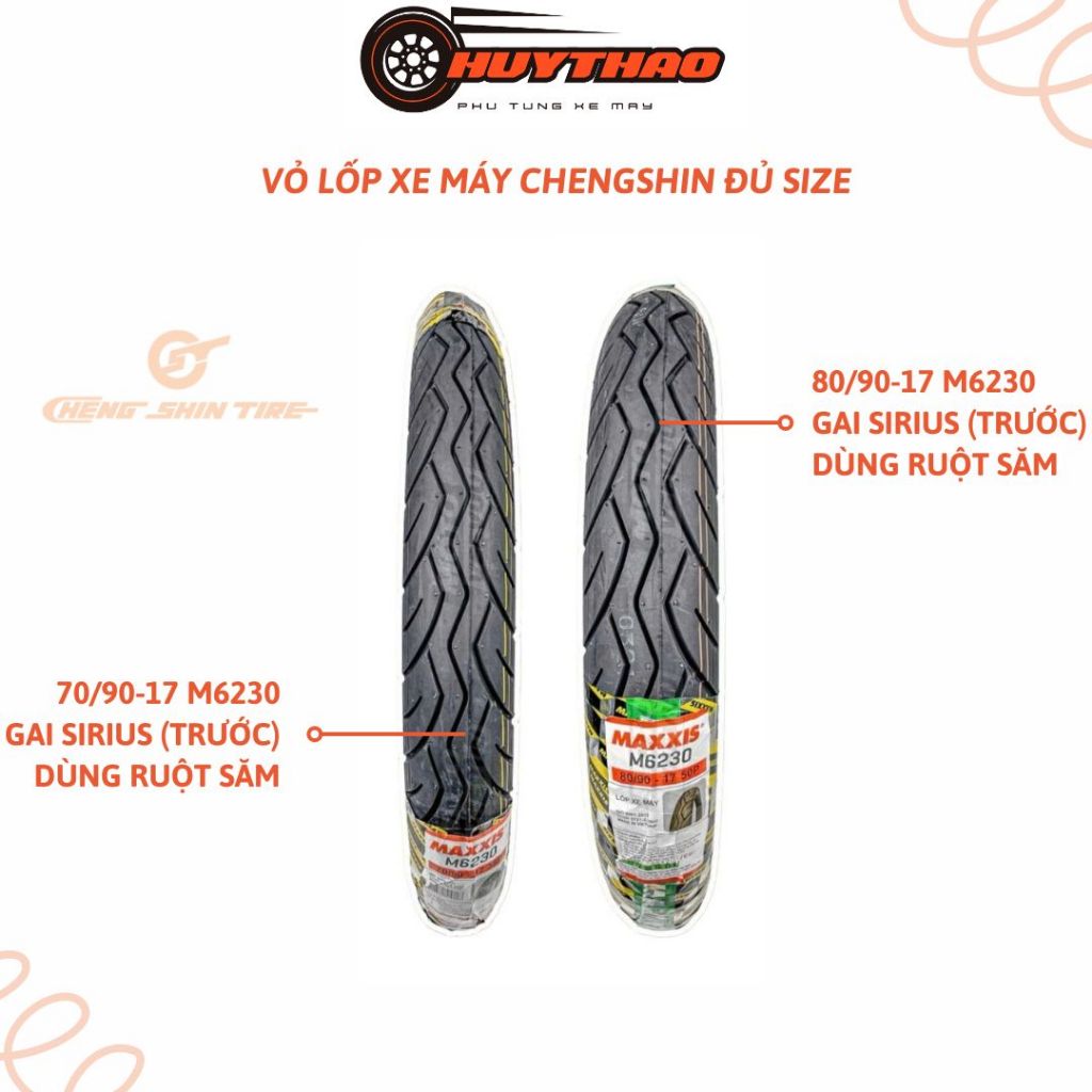 Vỏ lốp xe máy Gai Sirius MAXXIS M 6230 80/90-17 + 70/90-17 (Lốp xài ruột)