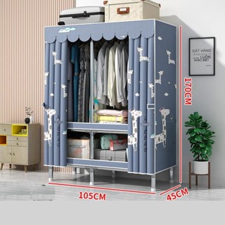 Tủ quần áo khung gỗ, tủ đựng quần áo vải 2 buồng tiện lợi, chống ẩm mốc, có bảo hành