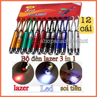 Bộ 12 chiếc đèn lare 3 in 1 , 3 chức năng sáng led , chiếu lare , chiếu UV soi tiền thật giả