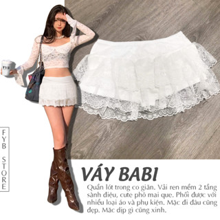 V13 - Chân Váy Ngắn Ren Babi Cạp Thấp Trắng Đen Có Quần Lót Trong Trend Dễ Thương Cute Mùa Hè Đi Chơi Phố Du Lịch Lolita