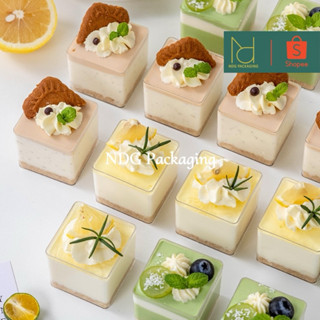 10 Ly vuông mica kèm nắp đựng bánh lạnh, bánh mousse, tiramisu, panna cotta 70ml  (LC-4248)