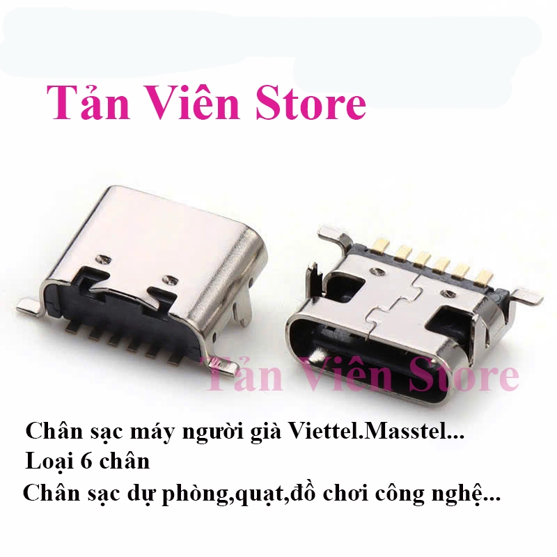 Set 20-30c Chân sạc Type C 6 chân dùng cho máy người già Viettel,mastel.Chân sạc sạc dự phòng,quat và các đồ công nghệ
