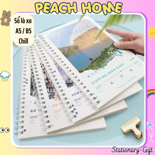 Sổ Lò Xo A5 B5 120 Trang Kẻ Ngang Phong Cảnh cực Chill Giá RẻTập Vở Note Caro Peach home 1k A4