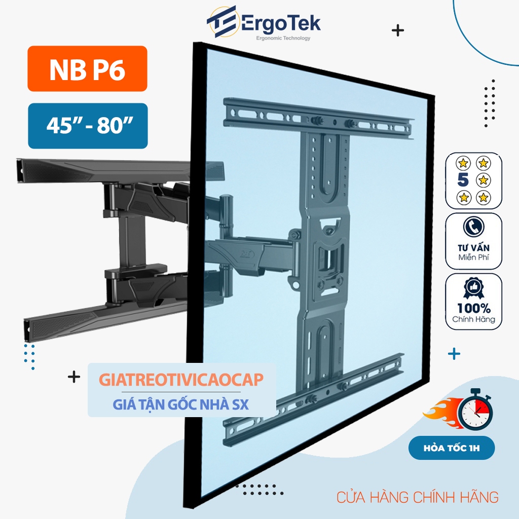 Giá Treo Tivi Góc Xoay NB P6 - Khung Treo Tivi Đa Năng Màn Cỡ Lớn ErgoTek E85 / E64 / E66 / E68 - Xo