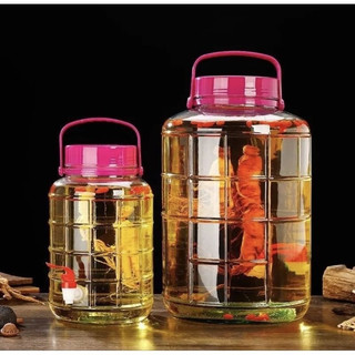 Bình, Hũ thuỷ tinh ngâm rượu 5L/ 10L có quai xách nắp tím, loại có vòi hoặc không vòi