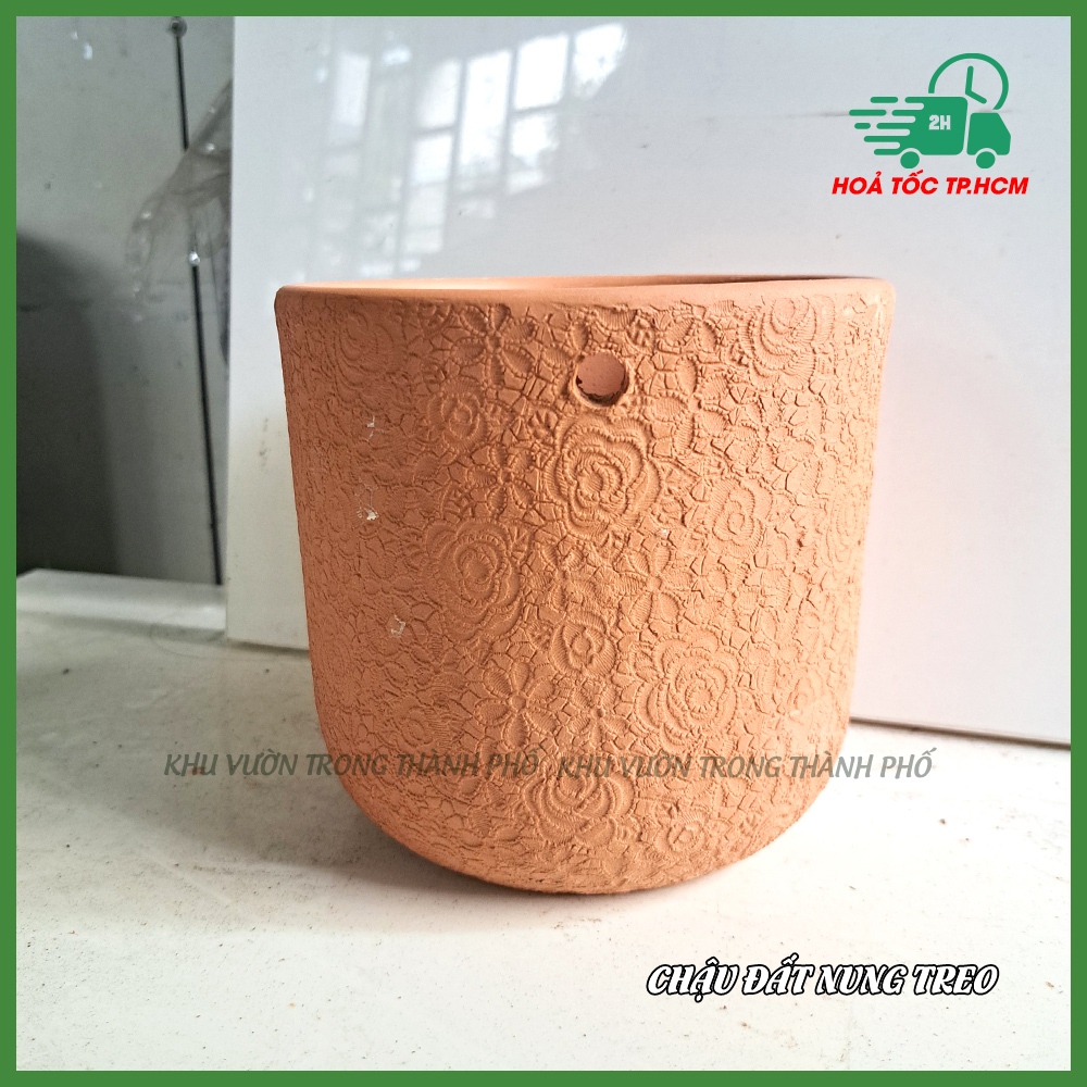 Chậu đất nung treo trồng cây 14x13cm