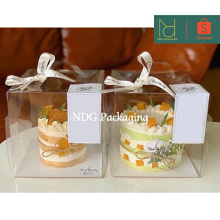 Hộp mica quai xách 19.5x19.5x19.5 cm - Hộp Mica Trong Suốt đựng bánh kem có quai xách kèm đế - MDB20