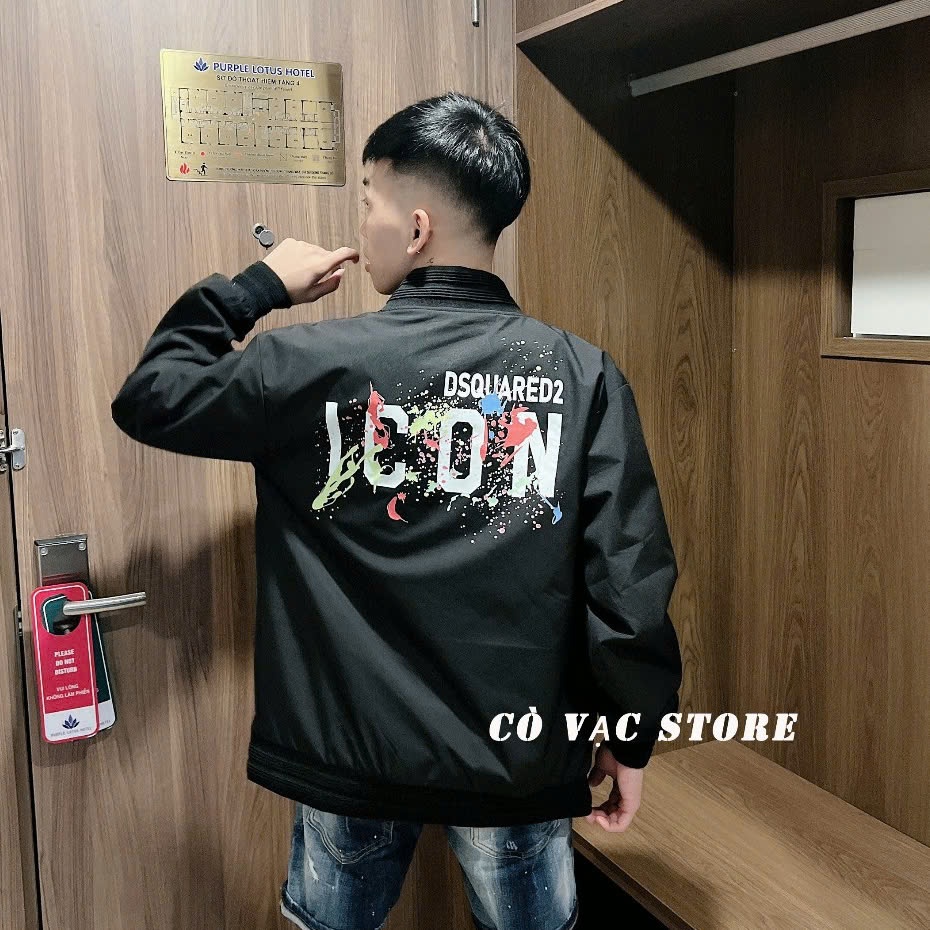 Áo khoác bomber gió nam nữ DSQ đen thân trơn khoá zip bạc ống bo sọc gân lót 2 lớp đơn giản basic hotrend 2024