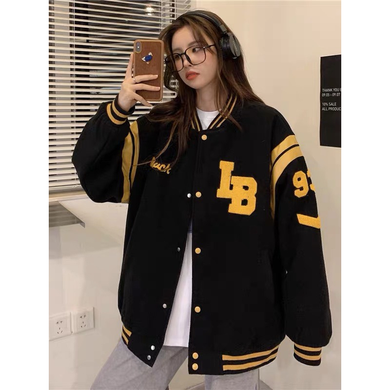 Áo khoác bomber nữ kiểu varsity jacket 2 lớp LB 93 chất dạ ép Pinkee MB011 hot 2024