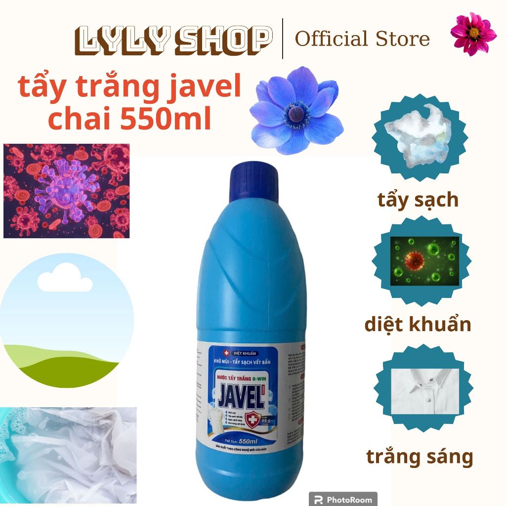 #nước tẩy javel chai 500ml, tẩy trắng và diệt khuẩn