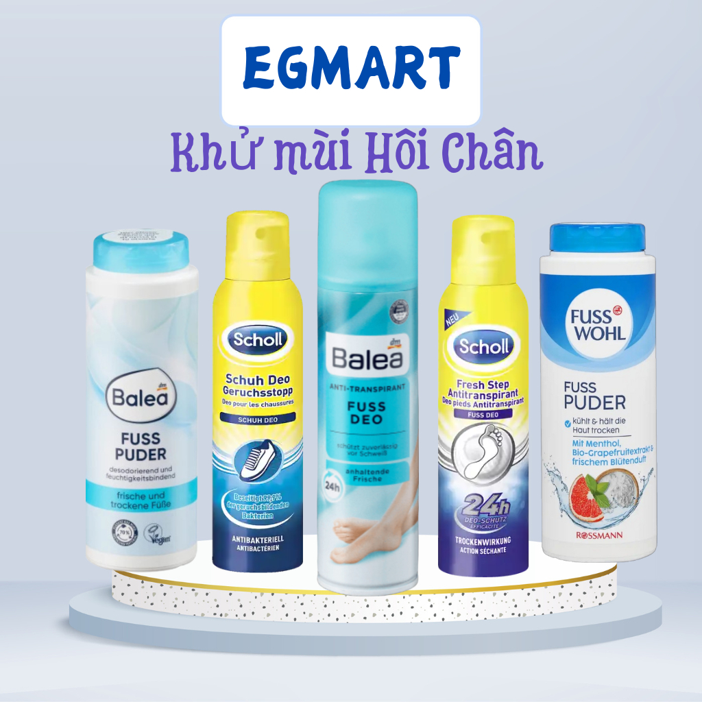 Xịt khử mùi hôi chân và giày Scholl, Balea,  Bột khử mùi hôi chân, hôi giày Balea–Fuss Wohl 100g