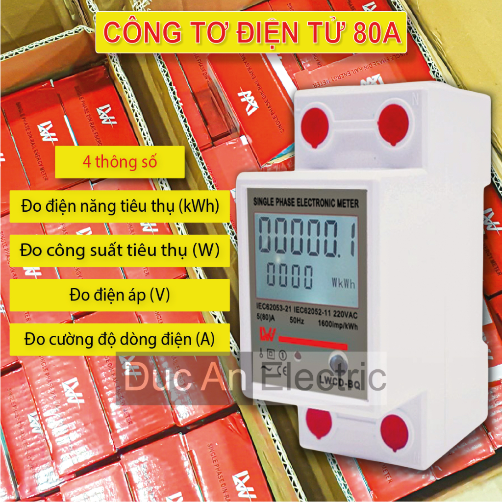 Công tơ điện tử 4 thông số 80A / AC230A LWCD-BQ đo điện năng tiêu thụ cho hệ thống điện 1 pha