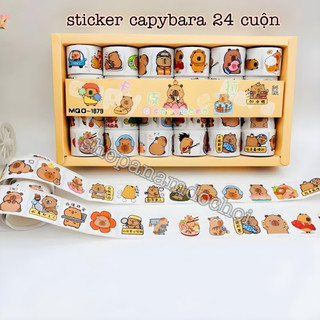 Khay 24 cuộn sticker capybara chuột lang nước , nhãn dán capybara bán tại shopanamdochoi.com