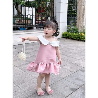 V42 - Váy bé gái trễ vai chất liệu xịn đẹp kiểu dáng dễ thương sz 8-30kg
