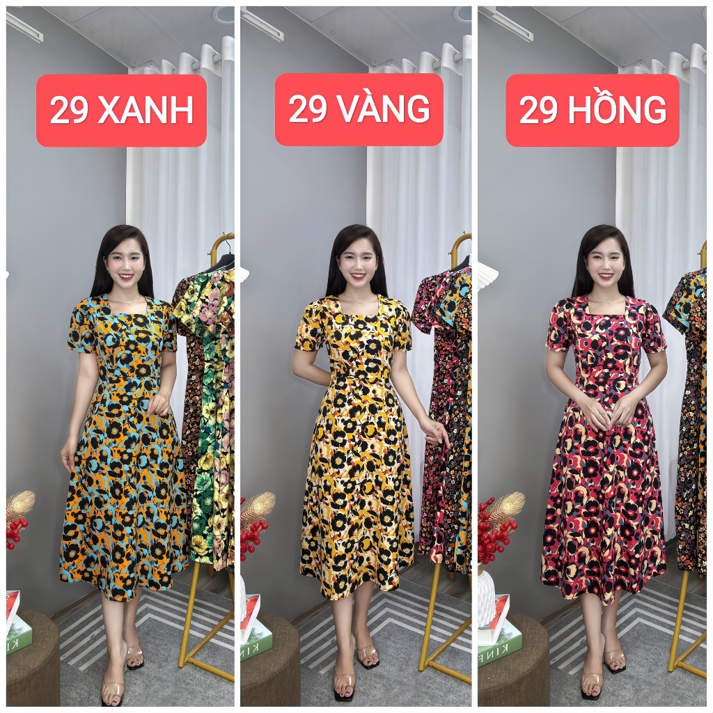 Đầm trung niên cho mẹ, hoa nhí lụa Ý mềm mịn, co giãn, thấm hút mồ hôi, váy mặc dài qua gối - VD000