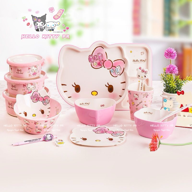 Tô chén muỗng ly dĩa Hello Kitty