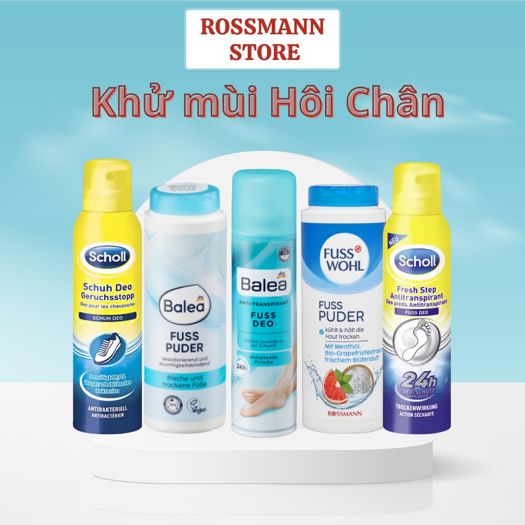 Xịt Khử Mùi Hôi Giày Dép Scholl Fuss, Balea, Bột Khử Mùi Hôi Chân Balea, Fuss Wohl 100g