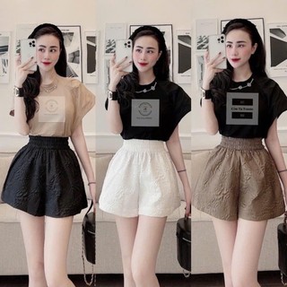 Quần short nữ dập nổi 3D xốp phồng hàng đẹp xinh xắn - Quần sooc xốp hoa phối nhiều kiểu áo năng động