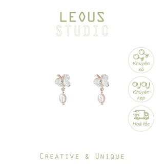 Khuyên tai kẹp không bấm lỗ chốt cố định K140 bằng hợp kim mạ bạc hình bông hoa đính hạt trai dáng midi Leous