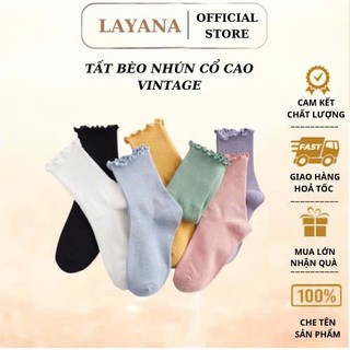Tất vớ nữ LAYANA cổ cao bèo nhún trơn basic phong cách Vintage Hàn Quốc_LAYANA STORE