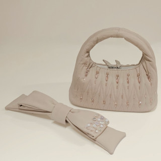 Túi xách nữ Chloe bag Hérisson chần bông màu nâu sáng + nơ tháo rời