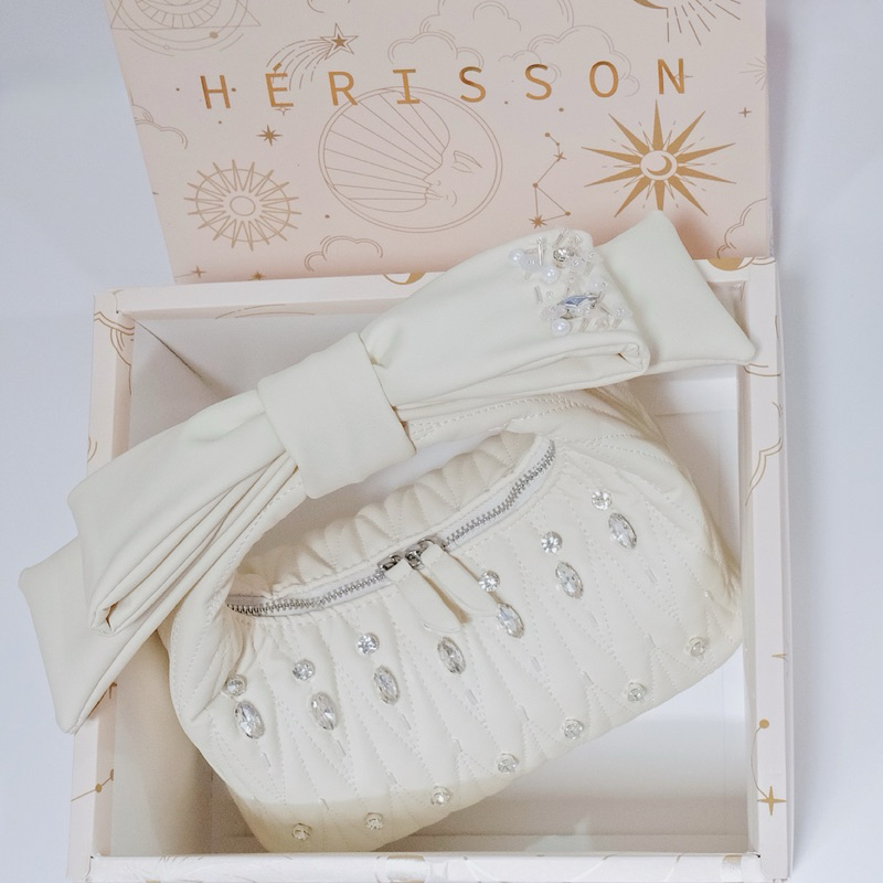 Túi xách nữ 𝐂𝐡𝐥𝐨𝐞 𝐛𝐚𝐠 Hérisson chần bông màu kem sáng KÈM NƠ THÁO RỜI