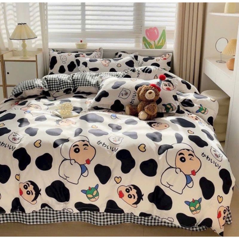 Bộ Vỏ Chăn Ga Gối 5 món mẫu Shin Trắng đầy đủ kích cỡ m2/m6/m8/2m hàng loại 1 phong cách Hàn Quốc