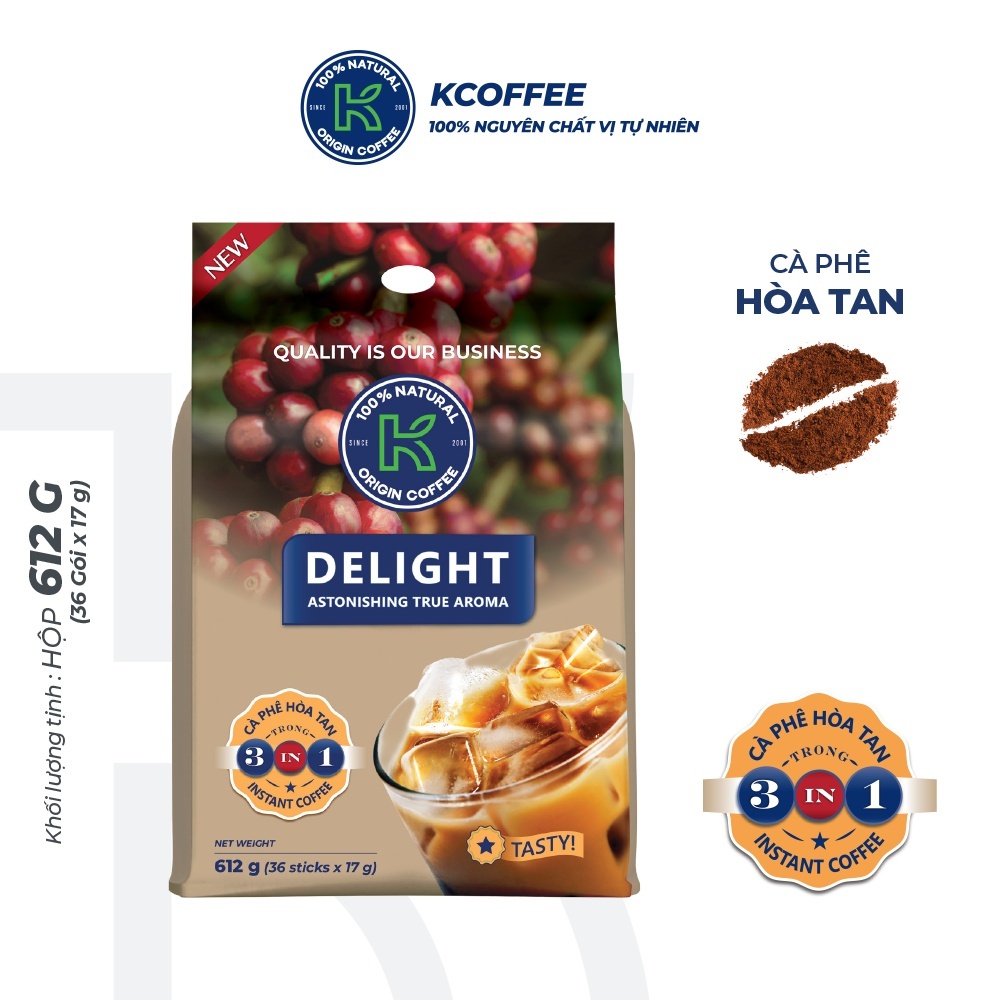 Cà phê sữa hòa tan K Delight 3in1 Túi 36 gói x 17g - Thương hiệu K COFFEE