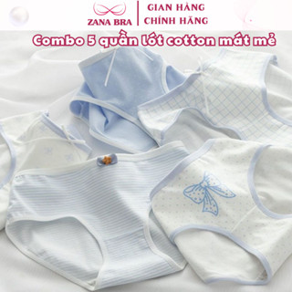 Combo 5 Quần lót nữ cotton lưng thun co dãn - Set 5 Quần chip nữ đáy may kháng khuẩn ZANABRA L8030