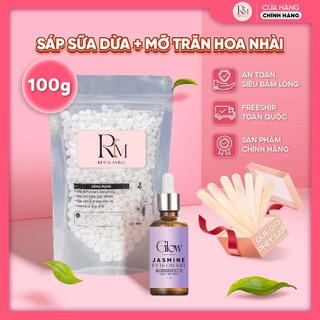  Combo 100Gr Sáp Wax Sữa Dừa Siêu Bám Lông Cao Cấp + Mỡ Trăn Hoa Nhài 10ml RIM WAXING  Tặng Que Phết Lông CHE TÊN 