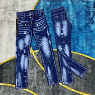 Quần jean nam rách phôi túi co giãn chất vải bò skinny phối loang màu và khóa lệch mẫu mới_AX STORE
