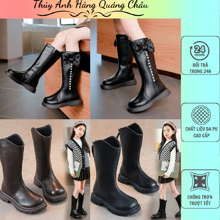 Bốt Cao Cổ Bé Gái Da PU Đính Nơ Tiểu Thư - Giày Boot Cổ Cao Bé Gái Cao Cấp (2298-0177-6688-222)