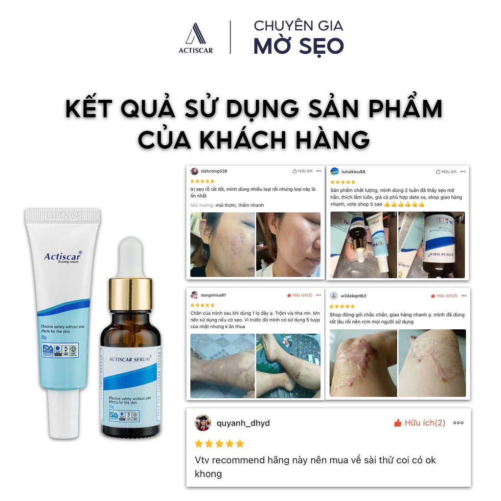 Kem sẹo Actiscar 20g mờ sẹo lồi, sẹo lõm, sẹo mụn, sẹo thâm an toàn cho da chiết xuất thiên nhiên