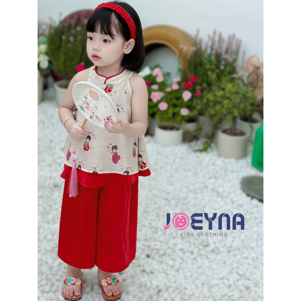 Set yếm lụa bé gái kèm mấn siêu xinh Joeyna yếm cổ tàu cách điệu bé gái 1 tuổi đến 7 tuổi phù hợp vớ