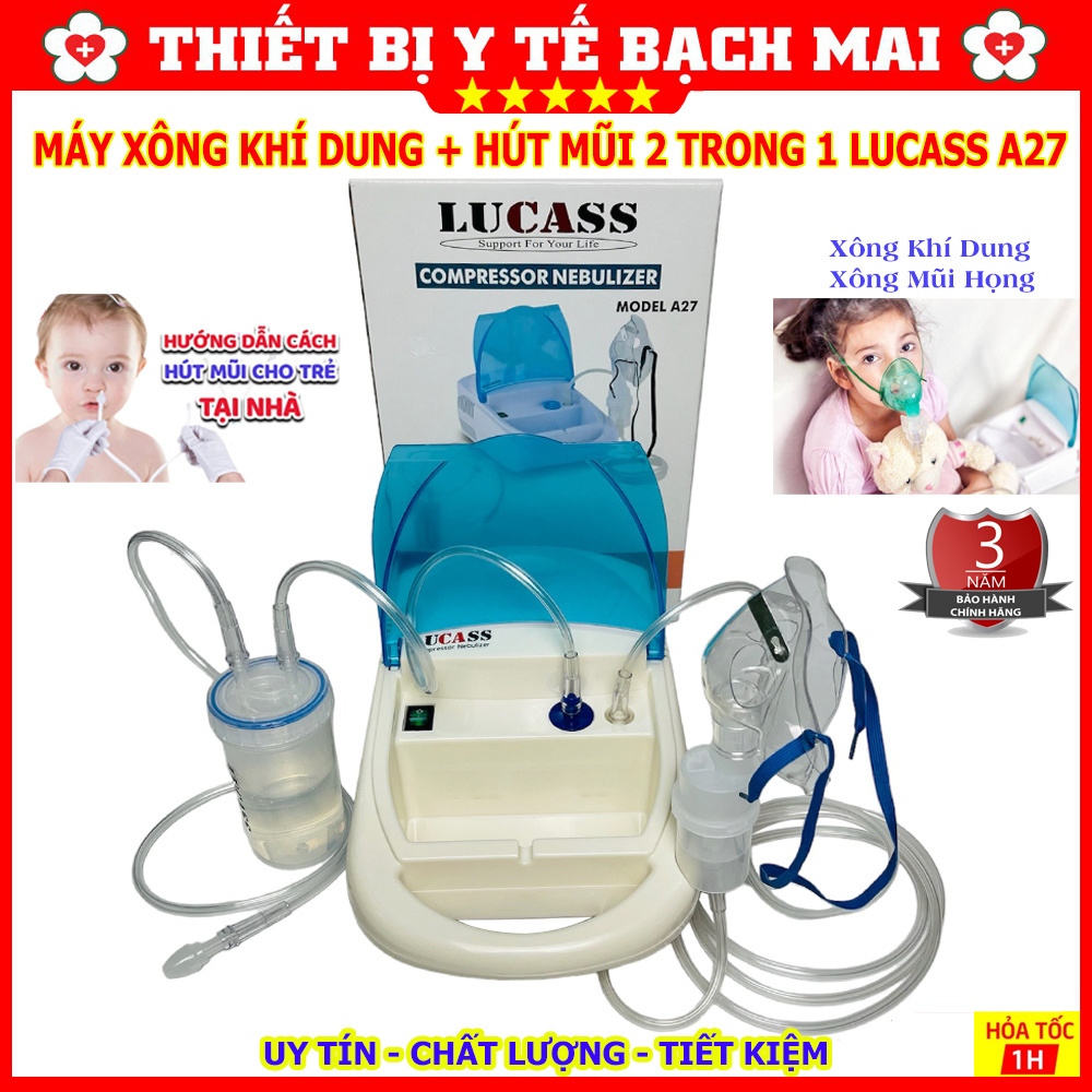 Máy Xông Hút Mũi 2 Trong 1 LUCASS A27 - Máy Xông Khí Dung, Xông Mũi Họng + Kèm Hút Dịch Mũi
