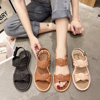 Giày Quai Hậu Nữ Đế Thấp Thiết Kế Nơ Đan Chéo Chất Liệu Nhựa, Dép Sandal Nữ Có Quai Chống Trơn Trượt