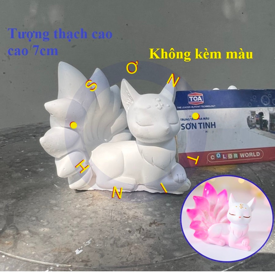 Tượng tô màu CỬU VỸ HỒ, CÁO HỒ LY 9 ĐUÔI tô tượng thạch cao (Không kèm màu), tượng trắng decor