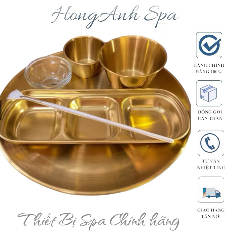 Hộp Đựng Bông Cồn  SPA , Khay Inox Chén Bát Mạ Vàng Spa Đĩa Vàng