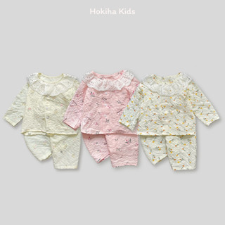 Bộ quần áo pijama dài tay Hokiha Kids cho bé gái hoạt tiết đáng yêu chất cotton lụa nhăn mềm mại size 8-17kg SB16
