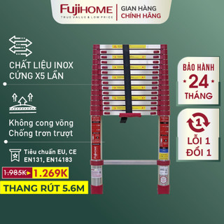 Thang rút đơn gấp gọn inox Nhập Khẩu 3,8M - 5M chính hãng FUJIHOME, thang rút chữ I thang xếp đa năng telescopic ladder