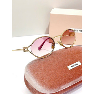 Mắt Kính Tròn Nhỏ Thầy Bói Chữ M Miu Y2K Trendy Màu Hồng Khói Gọng Kim Loại