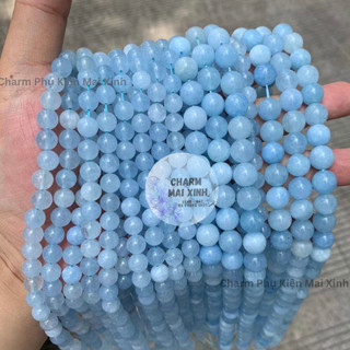  Chuỗi Đá Mã Não Xanh Aqua.marine - Ngọc Xanh Biển -  4 Size - Charm Phụ Kiện Xâu vòng tay Dây chuyền cổ may mắn nam nữ 
