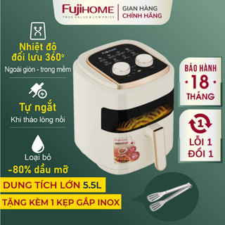 Nồi chiên không dầu 5,5L Nhập Khẩu Fujihome, cửa kính trong suốt dễ dàng quan sát đồ ăn oil-free fryer