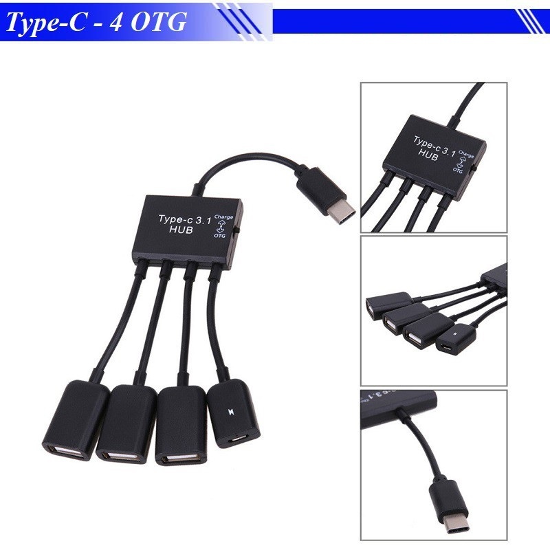 Cáp OTG Type-C ra 4 cổng USB Hub OTG Type-C