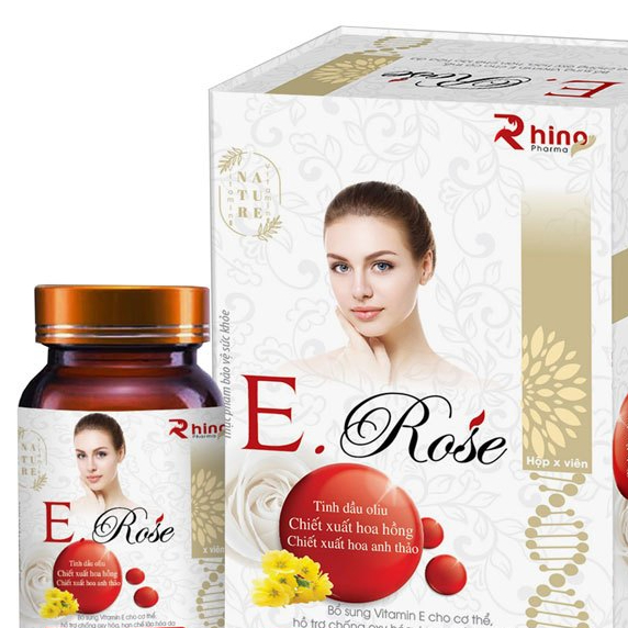 Viên uống trắng da mờ nám VITAMIN E Rose + Vitamin E 400 iu tinh dầu hoa anh thảo Vitamin E đỏ-Hộp 30 viên