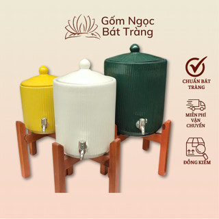 Bình đựng nước vòi inox, Bình rót nước gốm Bát Tràng, Bình đựng nước bằng sứ 10 lít Gốm Ngọc