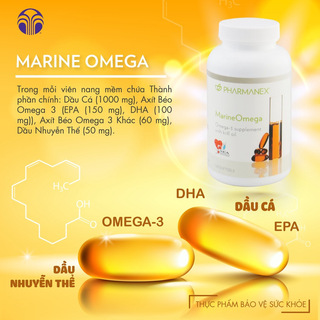 [Hàng Công Ty] Viên Uống Omega 3 Nuskin, Dầu Cá Hỗ Trợ Sức Khỏe, Tim Mạch, Đẹp Da Pharmanex Marine Omega 120 viên