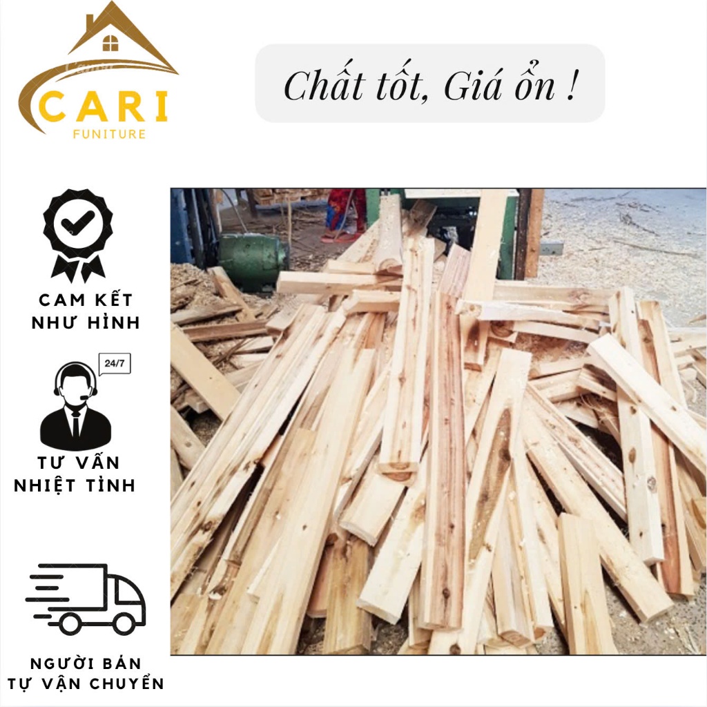Thanh gỗ thông pallet dài 2m, rộng 3cm, dày 2cm để thô, hàng vụn lỗi