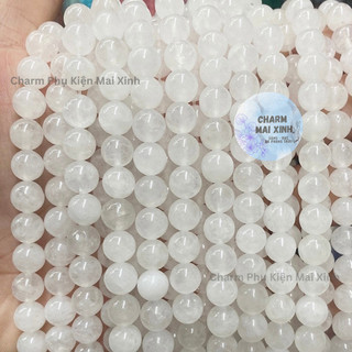  Chuỗi Đá Mã Não Hạt Tròn - Trắng Ưu Linh - 5 Size - Hạt Xâu  Mix Vòng Nam Nữ - Phụ KIện Trang Sức Phong Thủy Handmade 